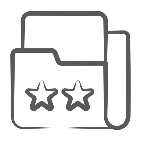 文件夹上的星号 用笔划设计的评审文件夹的行图标 — 图库矢量图片