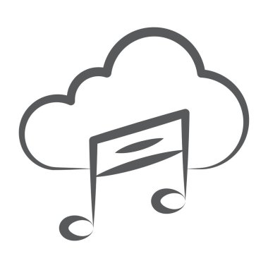 Bulutlu müzik notası, fırça darbesiyle tasarlanmış bulut müzik ikonu