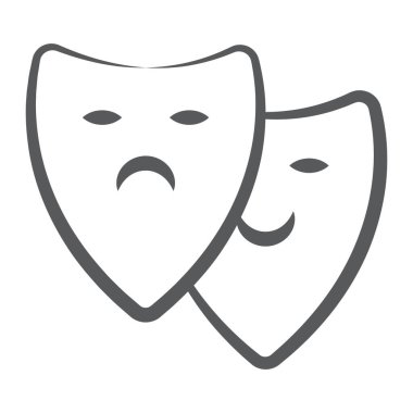 Mutlu ve üzgün yüz maskesi simgesi çizgi dizaynı, tiyatro maskesi vektörü 