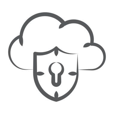 Bulut güvenliğinin vektörü, koruyucu bulutun doğrusal simgesi 