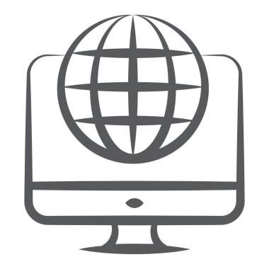 Bilgisayar internet simgesini gösteren monitörlü dünya