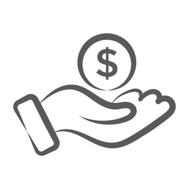 Modern bağış ikonu, el ele tutuşan dolar. 