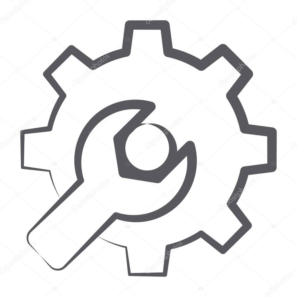 Gear with spanner showing concept of repairing tools icon