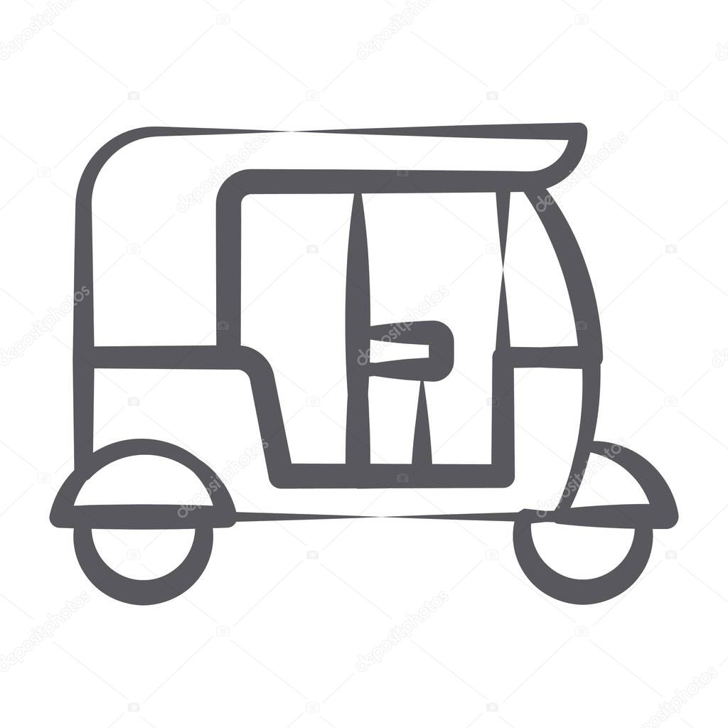 Tuk tuk icon in linear design, transport vector 