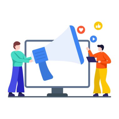 Halkla ilişkilerin düz illüstrasyon tasarımı, düzenlenebilir biçimdeki sosyal medya tanıtımı 