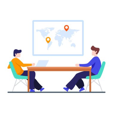 Uluslararası pazarlamayı karakterize eden kişilerle haritadaki konum iğneleri 