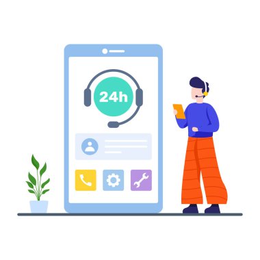 Kulaklık takan adam, online müşteri destek vektörü. 