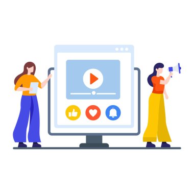 Video web sayfası illüstrasyon tasarımı dijital pazarlama kavramını gözler önüne seriyor 