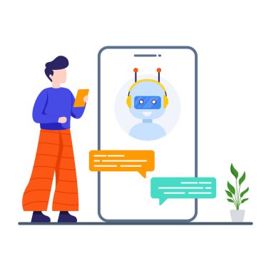 Yapay zeka kavramı, sohbet robotu veya sanal düz vektör asistanı