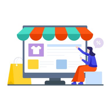 Eshop 'un vektör tasarımı, çevrimiçi dükkan illüstrasyon tasarımı
