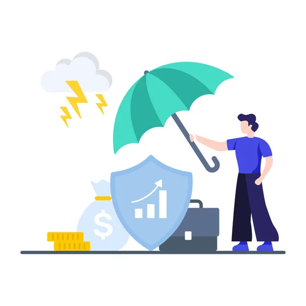 Umbrella Coins Business Insurance Flat Style — Stock Vector