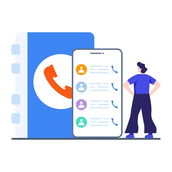 Smartphone Números Guardados Contactos Del Teléfono Ilustración Plana — Archivo Imágenes Vectoriales