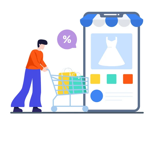 Shopping Cart Smartphone Mobile Shopping App Illustration - Stok Vektor