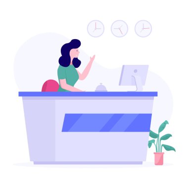 Bilgi için danışma, resepsiyon masası vektörü 