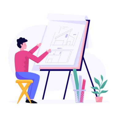 Binaların inşasını planlayan, tasarlayan ve denetleyen bir kişi, mimar vektör çizimi