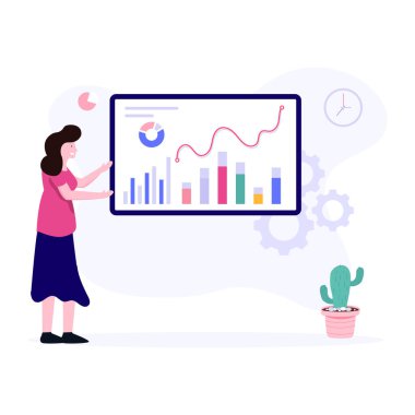Grafik veri analizi vektörü, finansal yönetimin düz illüstrasyonu 