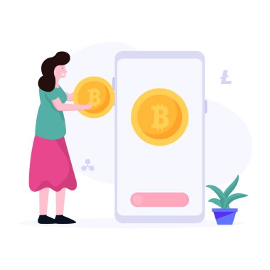 Düz biçimli bitcoins vektörü satın al, ekommerce illüstrasyon 