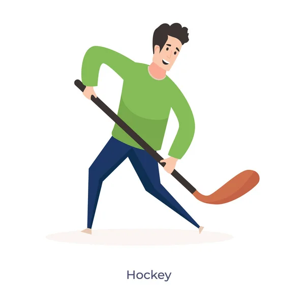 Man Som Håller Hockeyklubba Tävlande Platt Vektor — Stock vektor