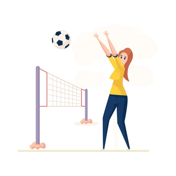 Básico Rgbwoman Lanzando Fútbol Mostrando Concepto Vector Chica Deportiva — Vector de stock