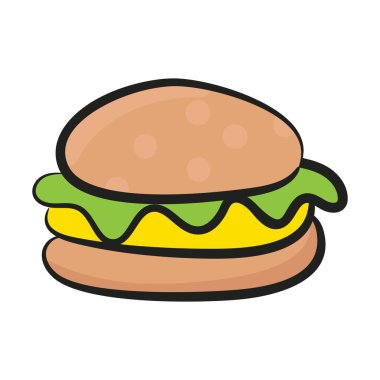 Fast food, hamburger ikonu elle çizilmiş vektör tarzı.