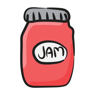 Olgun kırmızı krema dolu kavanoz, jöle kavanozu simgesi. 