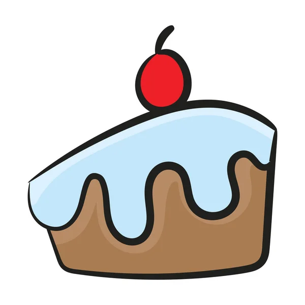 Дизайн Значка Каракули Кусок Торта Кусочек Вишневого Торта — стоковый вектор
