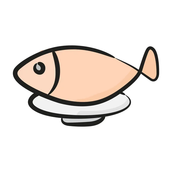 Ручной Рисунок Иконки Жареной Рыбы Редактируемый Вектор — стоковый вектор