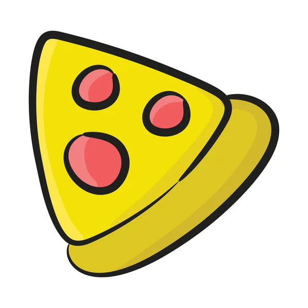 Deliciosa Rebanada Pizza Icono Comida Rápida Estilo Dibujado Mano — Vector de stock