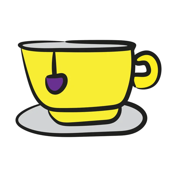 热茶杯图标 手绘茶杯茶托设计 — 图库矢量图片