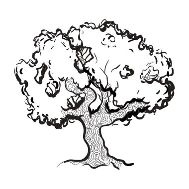 Bir ağaç vektör tasarımı, modaya uygun karalama tarzında doğal ağaç 