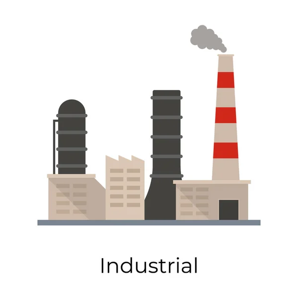 Budynek Kominem Przedstawiający Ikonę Elektrowni Lub Przemysłu Stylu Płaskim — Wektor stockowy