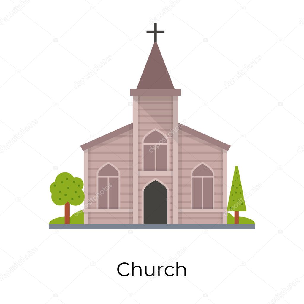 A christain religious building, cathedral or church in flat icon