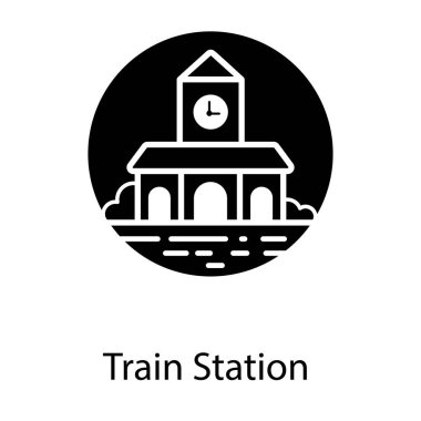 Binaya monte edilmiş saat, düz yuvarlak biçimli tren istasyonunun düzenlenebilir vektör biçimi 