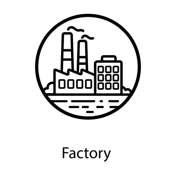 Bewerkbaar Vectorontwerp Van Fabriek Elektriciteitscentrale Met Rook Platte Ronde Stijl — Stockvector