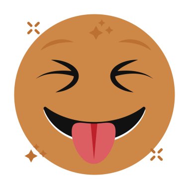 Gözlerin tasarımı kapalı ve dilin dışa dönük emoji, dilin çıkarılabilir, tatlı, düzenlenebilir emotag 