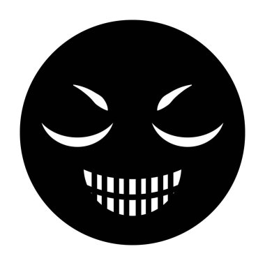 Gezici uygulamalar ve reklam projeleri için gülümseyen kötü düz simge tasarımı. 