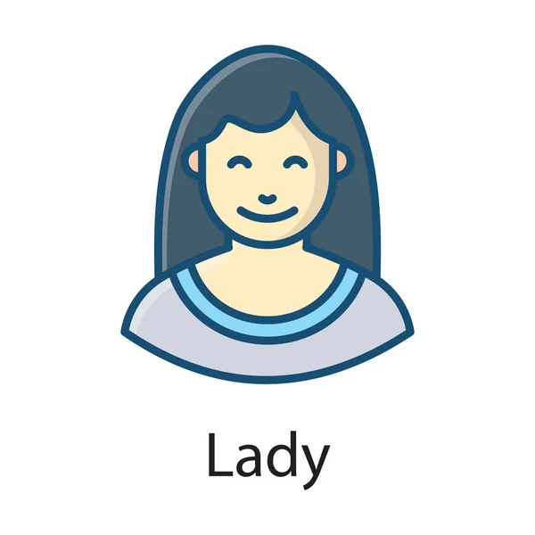 Una Mujer Que Retrata Personaje Sonriente Diseño Icono Plano Dama — Vector de stock