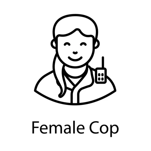 Female Cop Having Walkie Talkie Constable Icon Design — Stock Vector