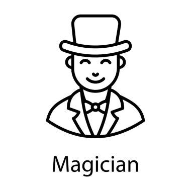 Şapkalı adam, sihirbaz düz vektör tarzı. 
