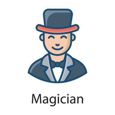 Şapkalı adam, sihirbaz düz vektör tarzı. 