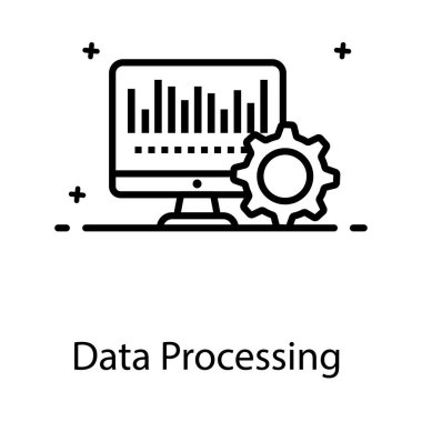 Veri işleme simgesi, çarklı masaüstü monitörü 