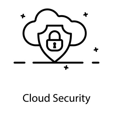 Bulutlu asma kilit kalkanı, düz tasarımda bulut güvenliği simgesi