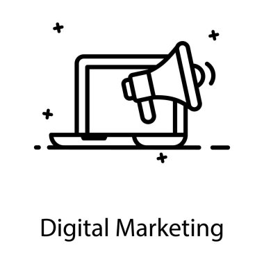 Bilgisayarlı megafon dijital pazarlama simgesini gösteriyor