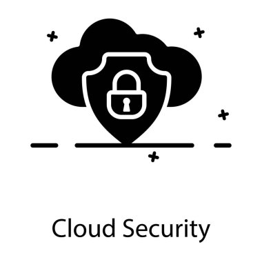 Bulutlu asma kilit kalkanı, düz tasarımda bulut güvenliği simgesi