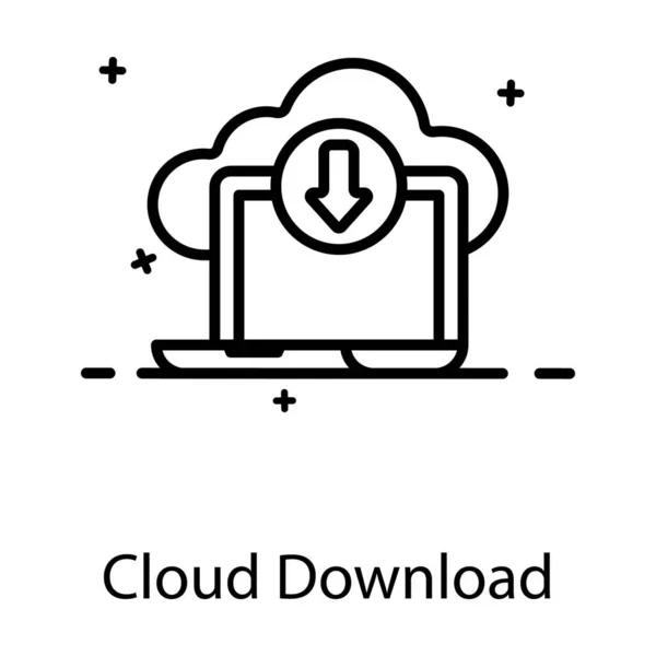 Seta Para Baixo Com Nuvem Laptop Denotando Ícone Download Nuvem — Vetor de Stock