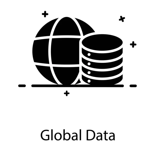Icône Globe Avec Base Données Montrant Icône Des Données Mondiales — Image vectorielle