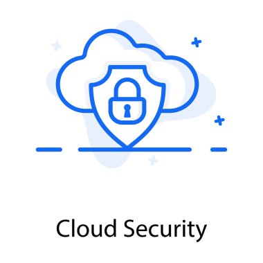 Bulutlu asma kilit kalkanı, düz tasarımda bulut güvenliği simgesi