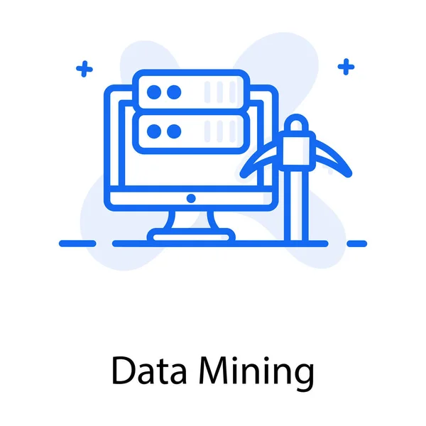 Pickaxe Met Data Server Binnen Monitor Data Mining Icoon — Stockvector