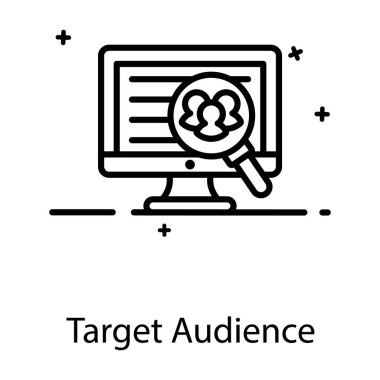 Hedef kitle simgesini gösteren büyüteç altında bir grup insan