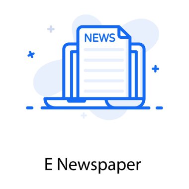 Dizüstü bilgisayarın içindeki gazete düz simge halinde.